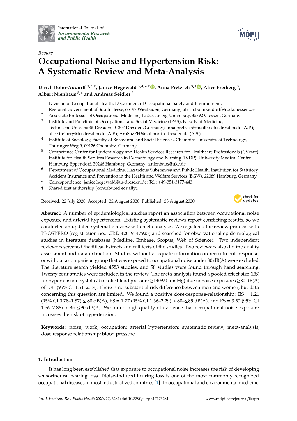 Occupational Noise and Hypertension Risk: a Systematic Review and Meta-Analysis