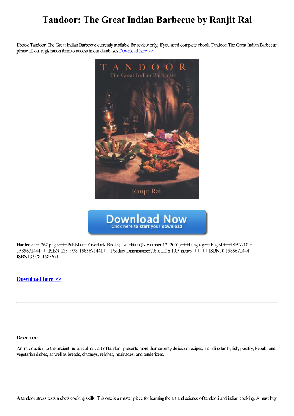 Tandoor: the Great Indian Barbecue by Ranjit Rai