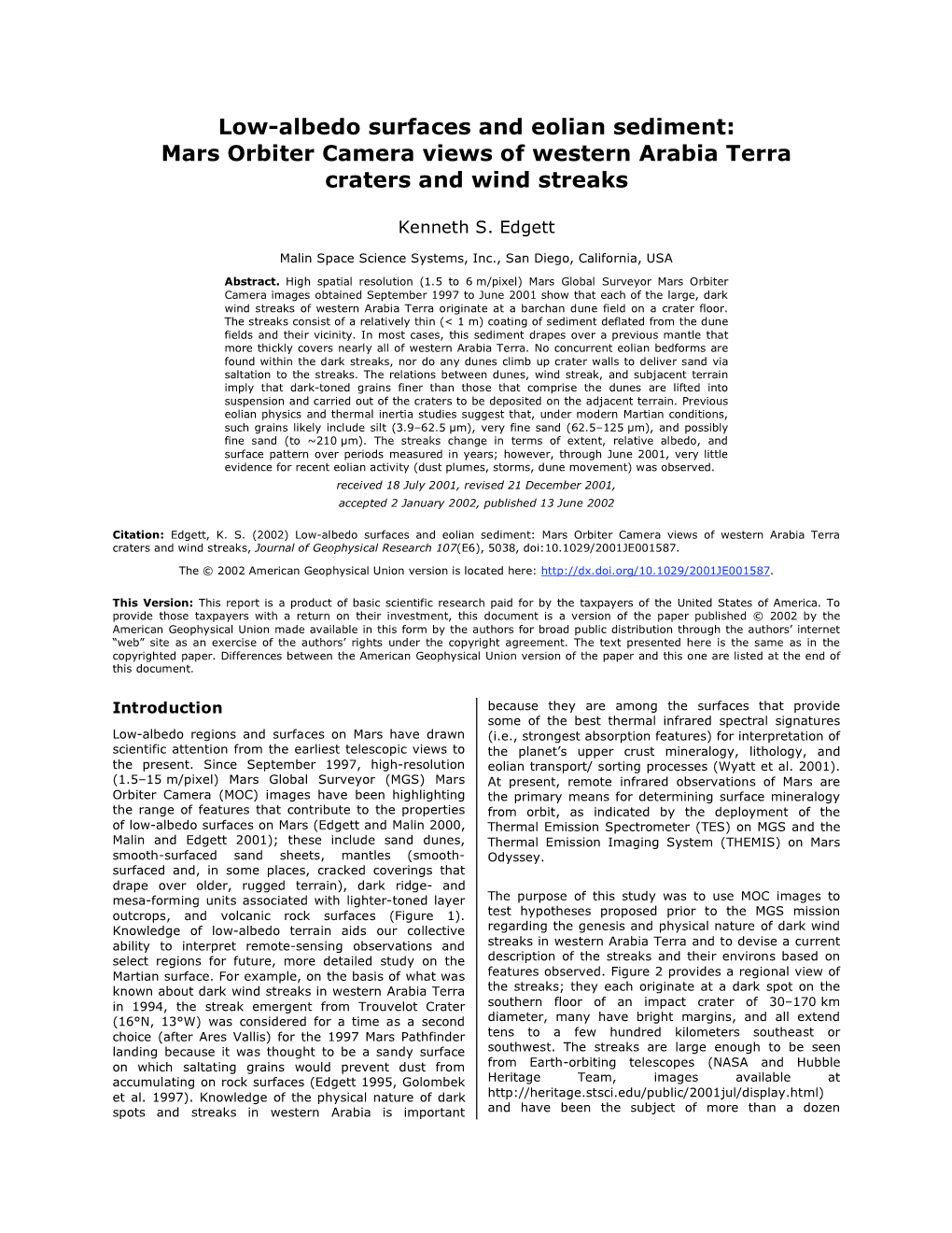 Low-Albedo Surfaces and Eolian Sediment: Mars Orbiter Camera Views of Western Arabia Terra Craters and Wind Streaks