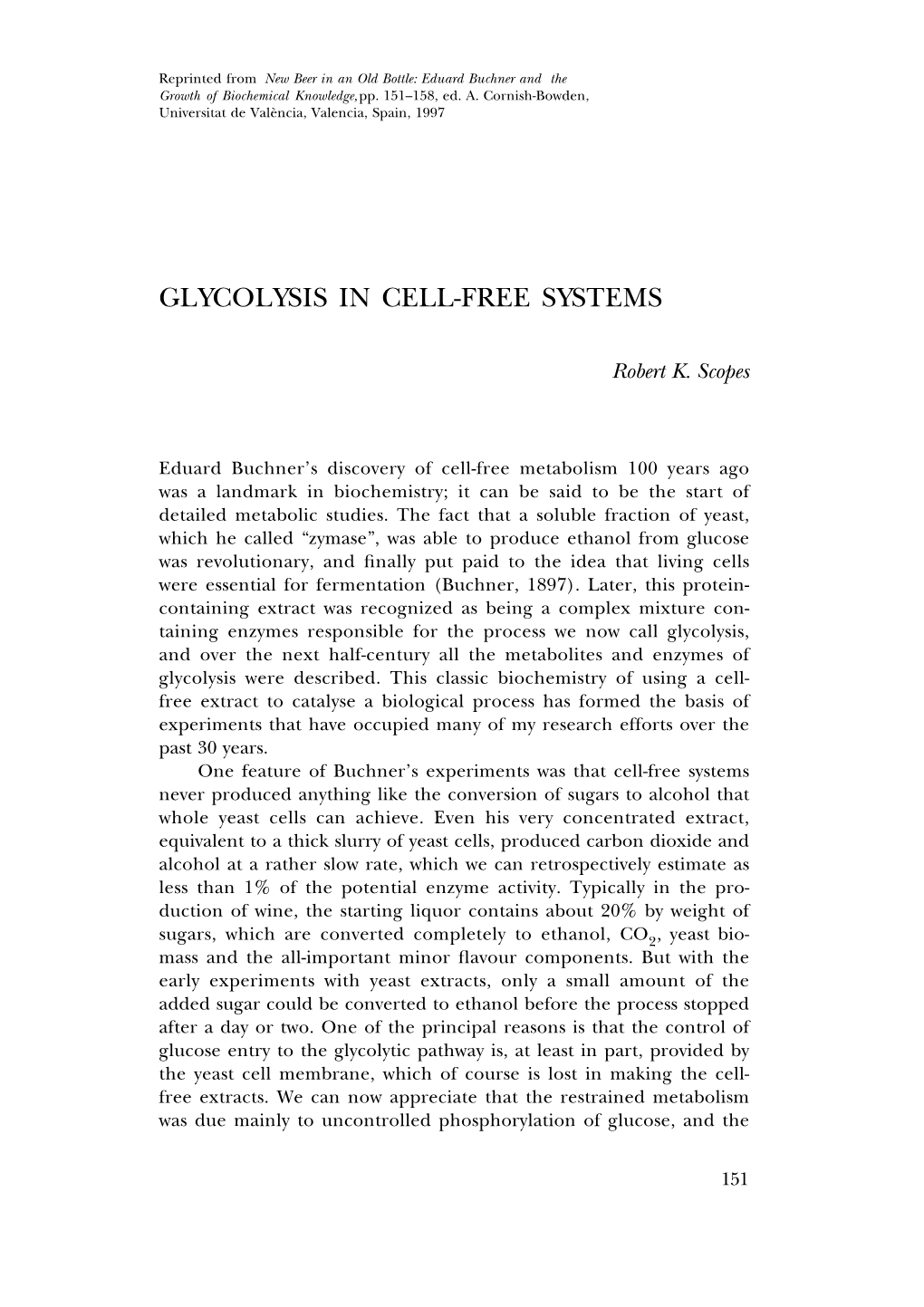 Glycolysis in Cell-Free Systems