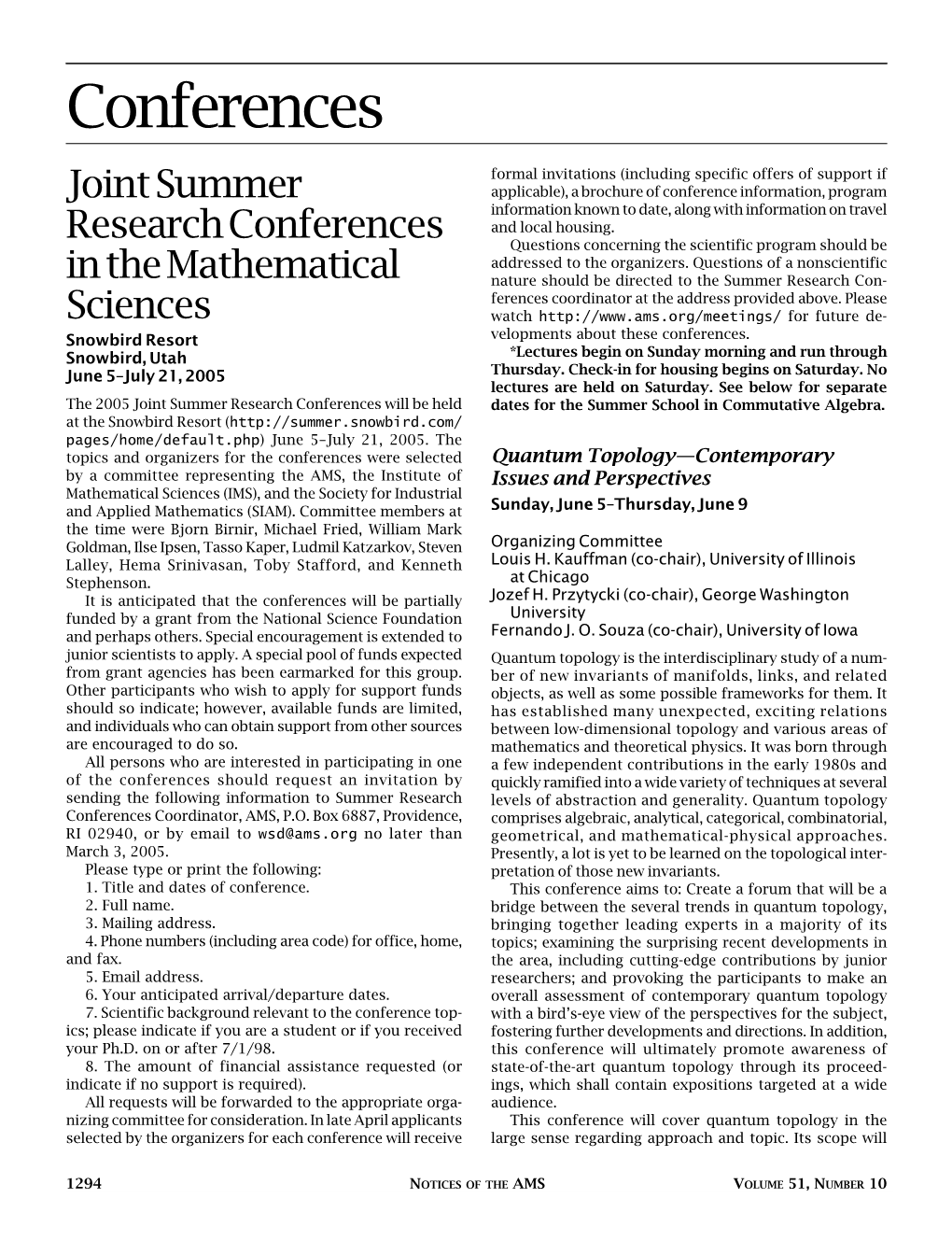 Joint Summer Research Conferences 2005