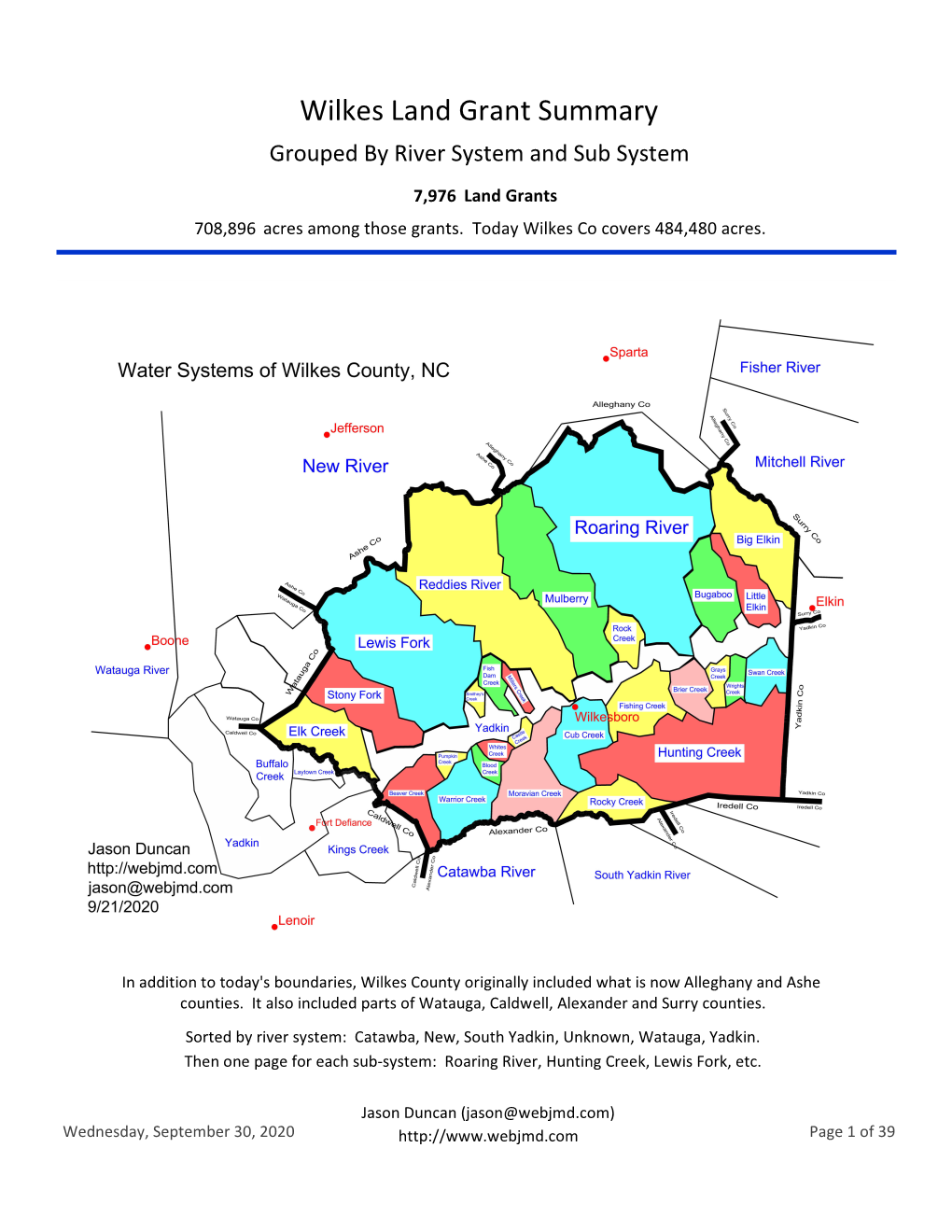 Wilkes Land Grant Summary Grouped by River System and Sub System