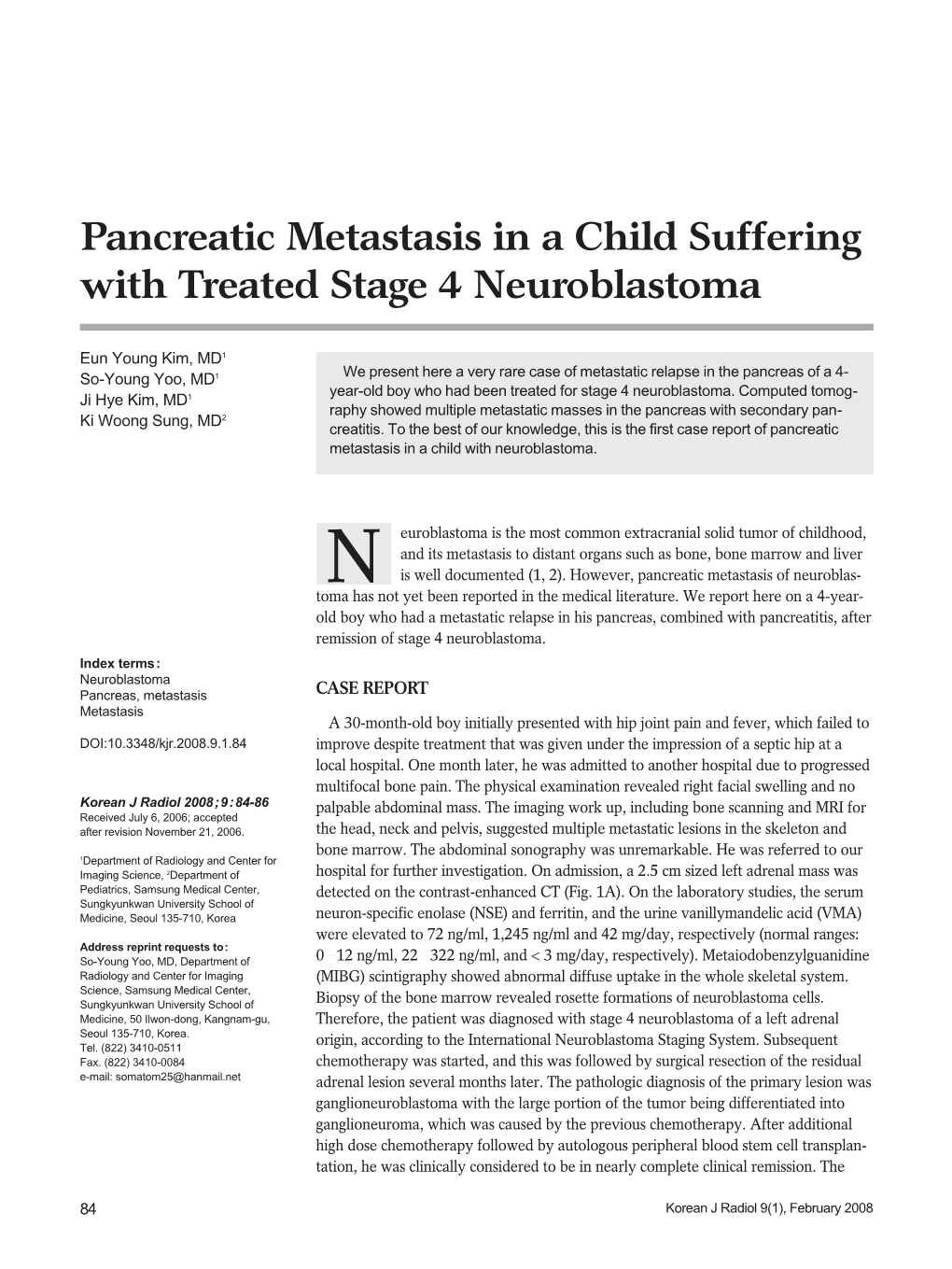 Pancreatic Metastasis in a Child Suffering with Treated Stage 4 Neuroblastoma