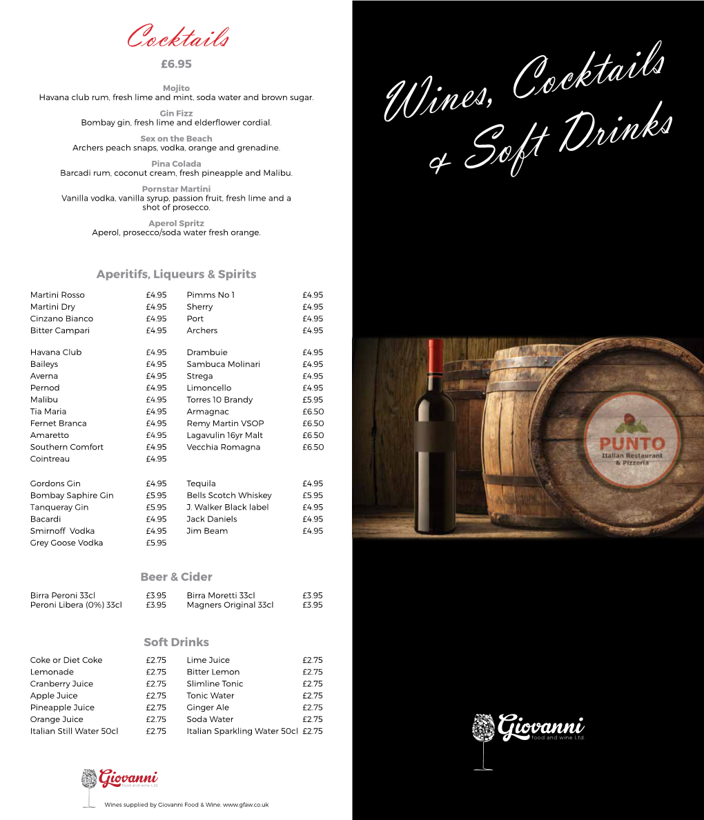 Wines, Cocktails & Soft Drinks