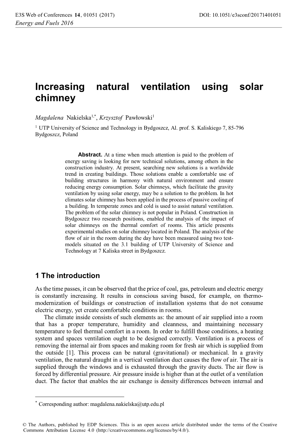 Increasing Natural Ventilation Using Solar Chimney