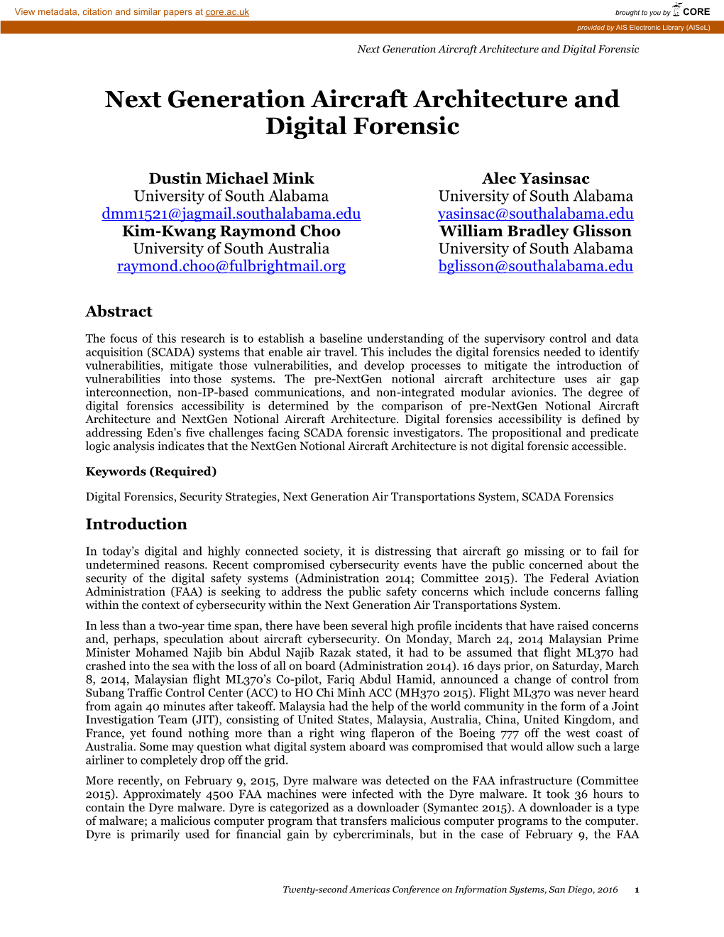 Next Generation Aircraft Architecture and Digital Forensic