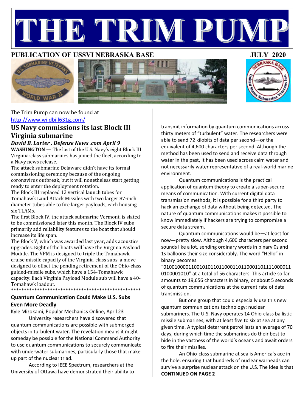 The Trim Pump Publication of Ussvi Nebraska Base July 2020