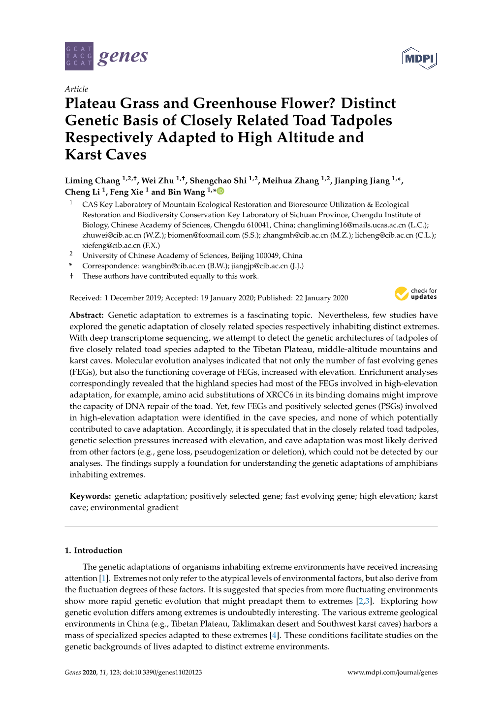 Distinct Genetic Basis of Closely Related Toad Tadpoles Respectively Adapted to High Altitude and Karst Caves