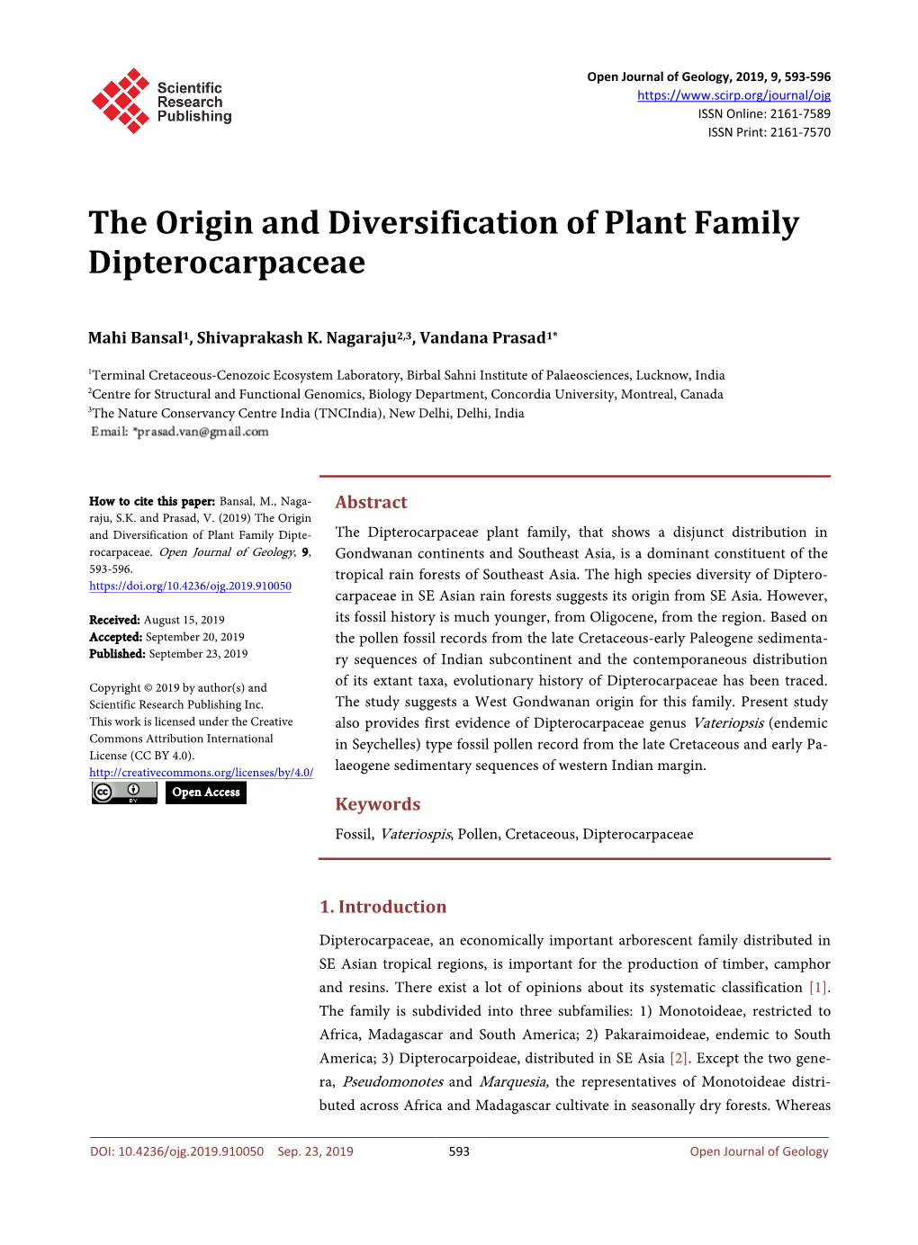 The Origin and Diversification of Plant Family Dipterocarpaceae