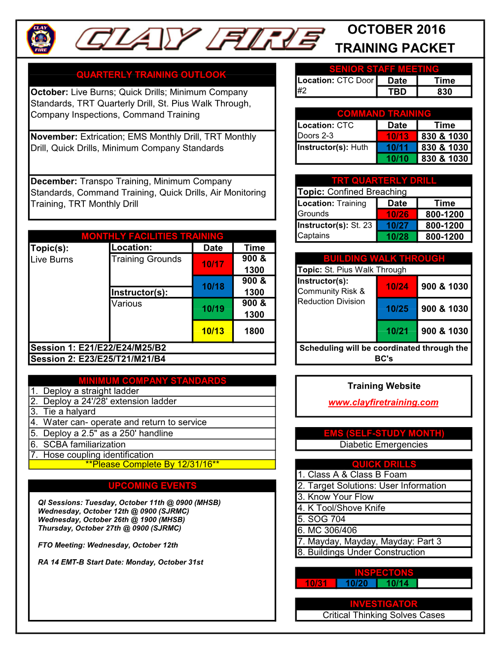 October 2016 Training Packet