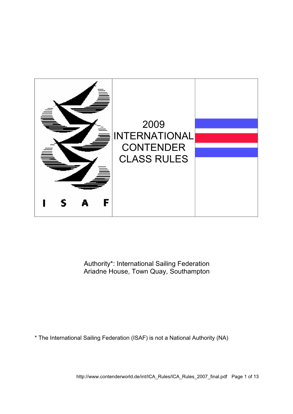 2009 International Contender Class Rules