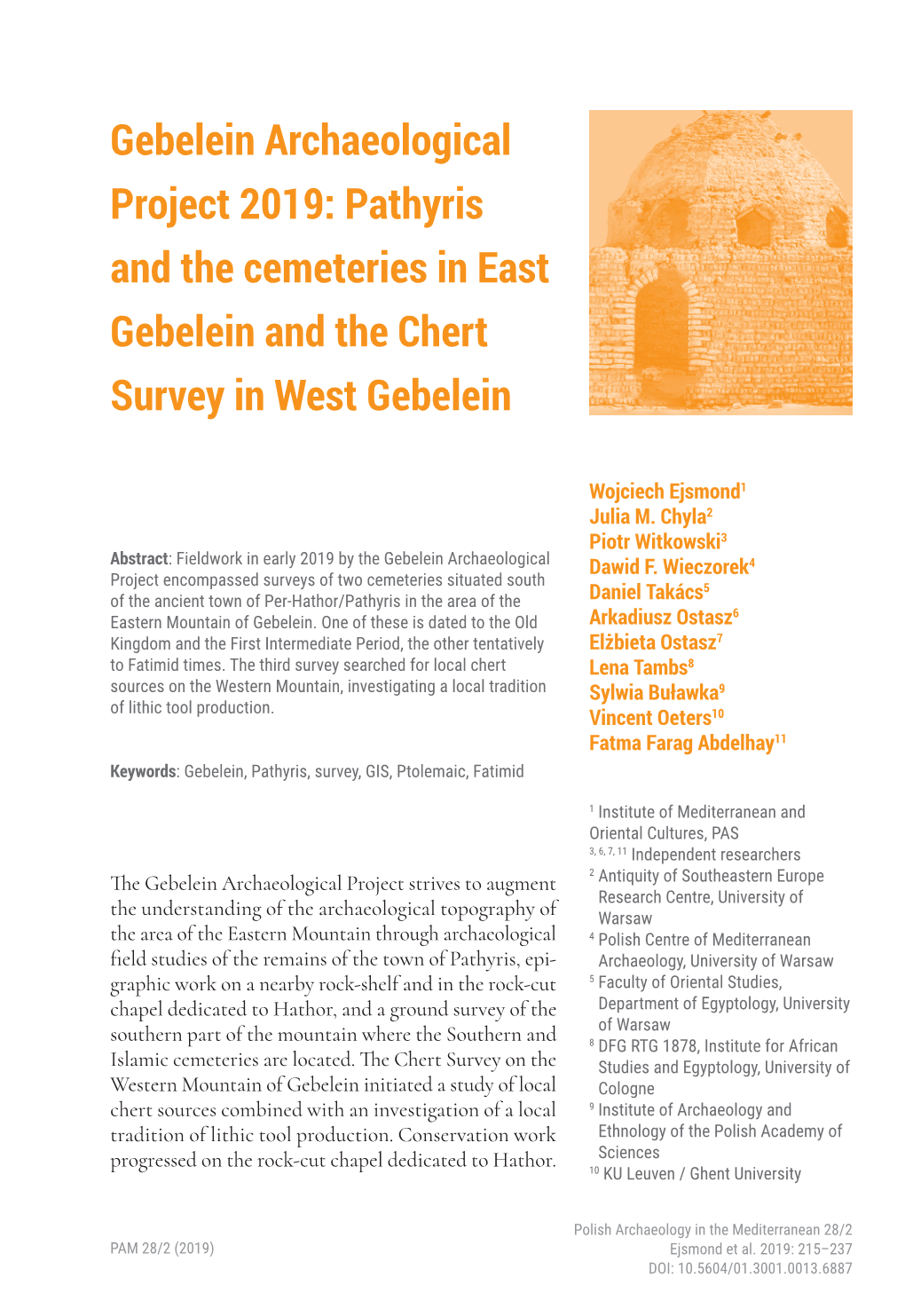 Gebelein Archaeological Project 2019: Pathyris and the Cemeteries in East Gebelein and the Chert Survey in West Gebelein