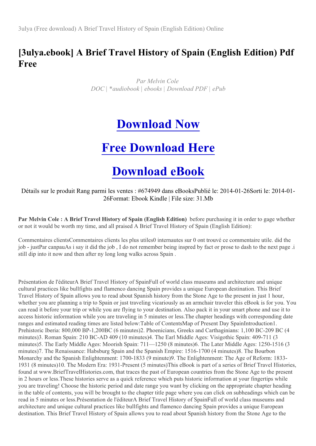 3Ulya (Free Download) a Brief Travel History of Spain (English Edition) Online