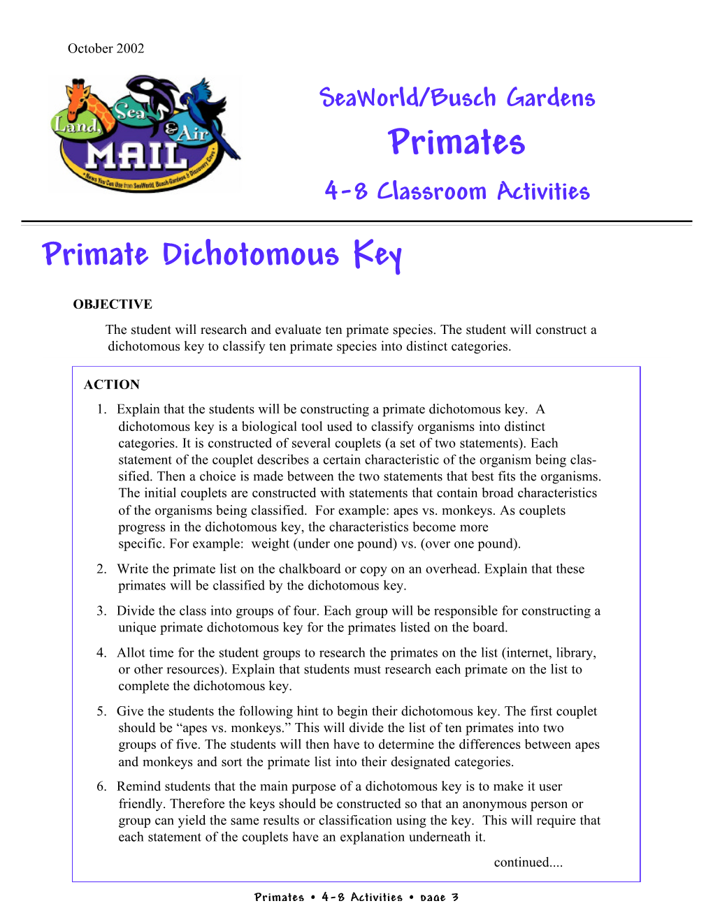 Primate Dichotomous Key