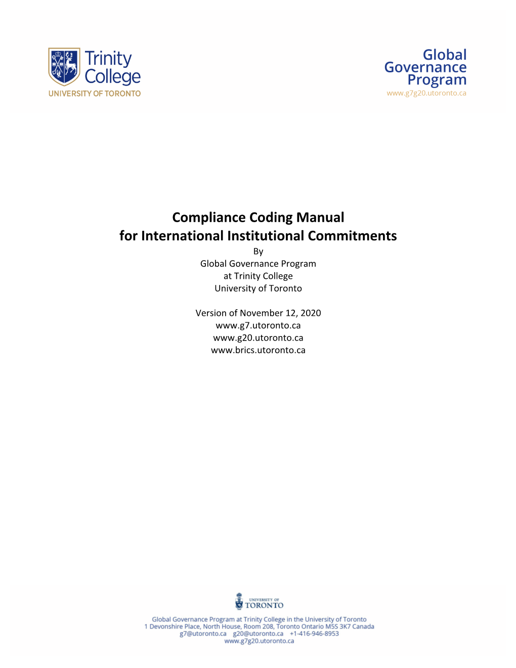 Compliance Coding Manual for International Institutional Commitments by Global Governance Program at Trinity College University of Toronto