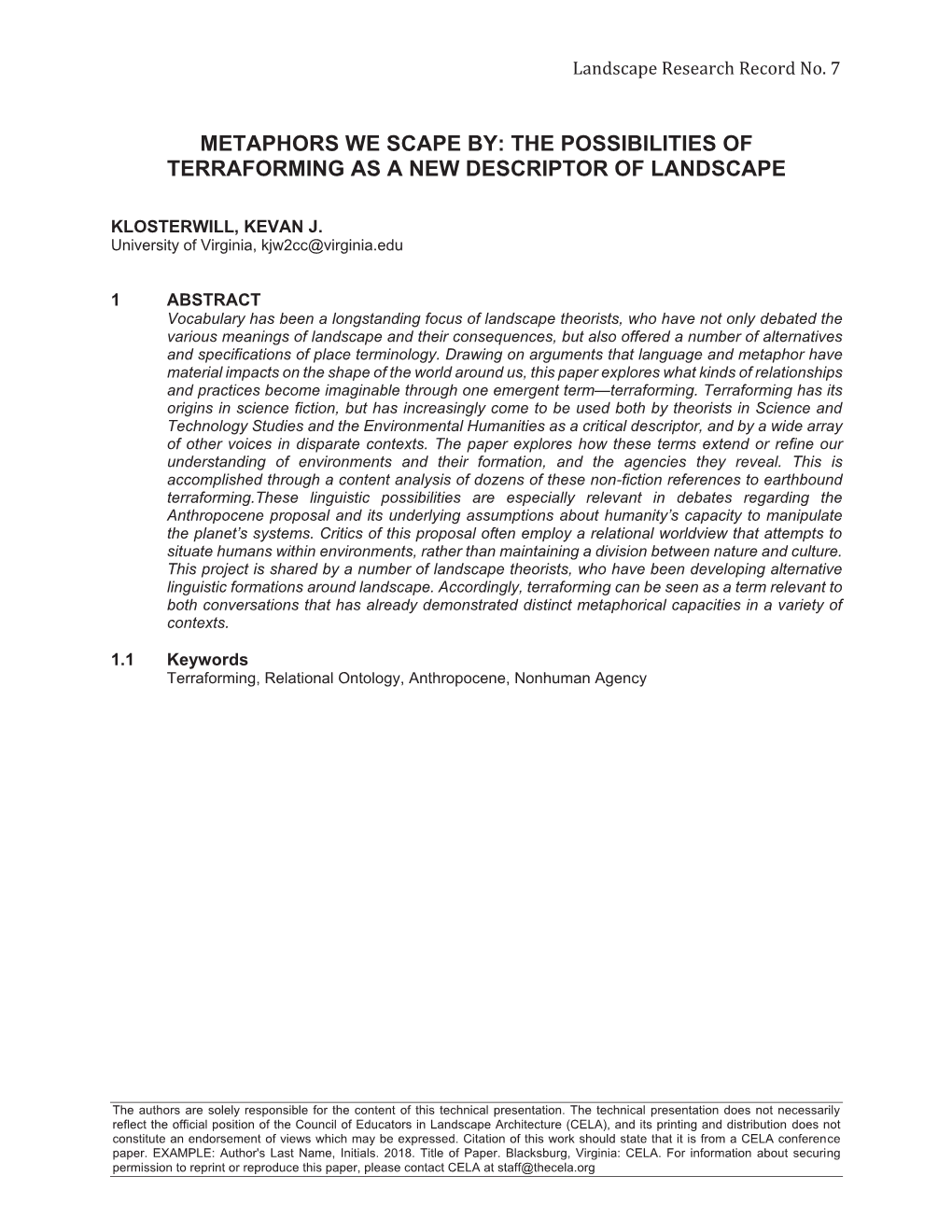 Metaphors We Scape By: the Possibilities of Terraforming As a New Descriptor of Landscape