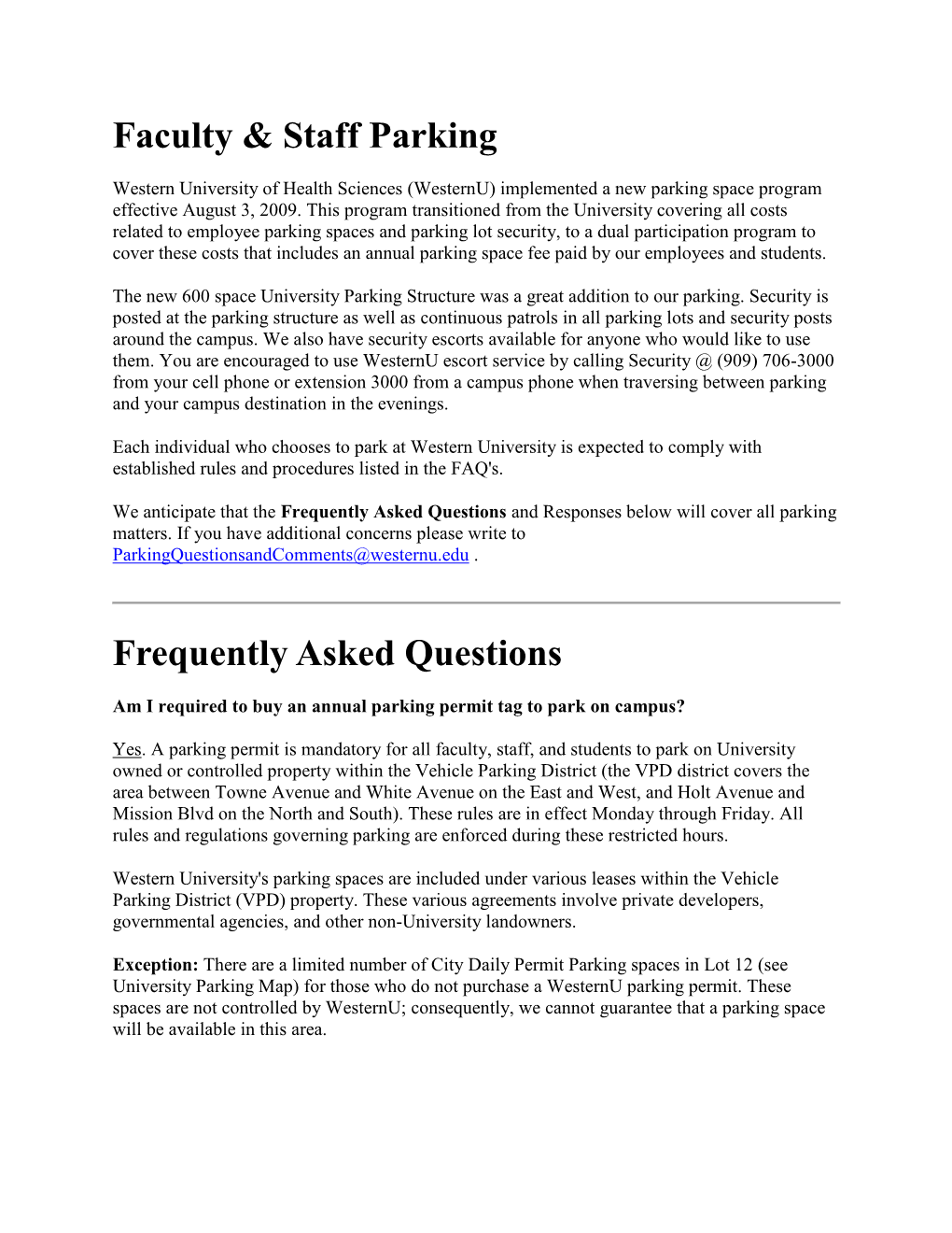 Faculty & Staff Parking Frequently Asked Questions