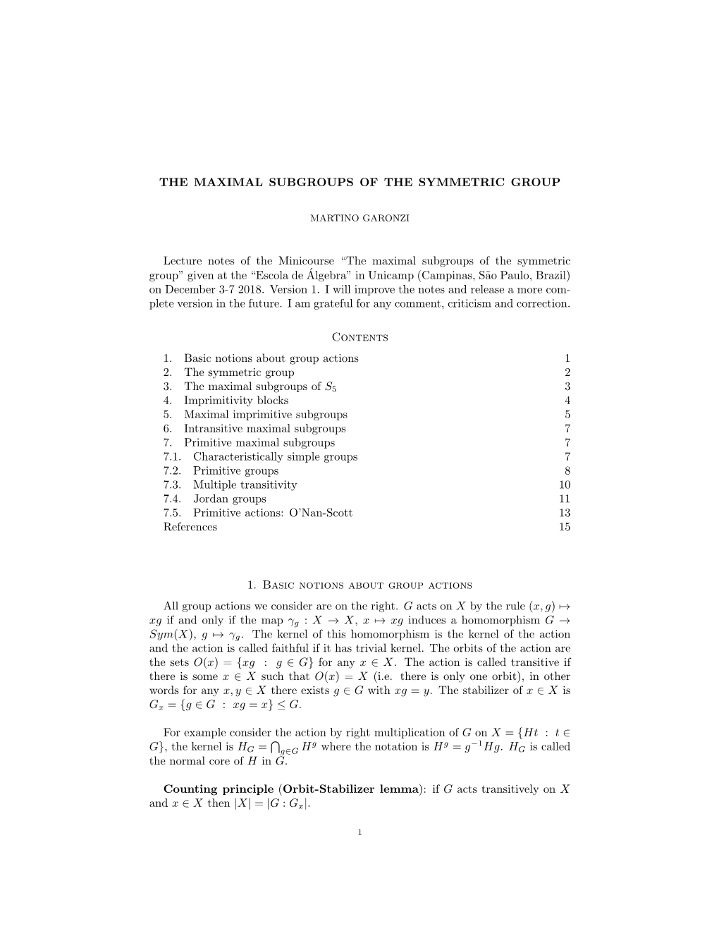 THE MAXIMAL SUBGROUPS of the SYMMETRIC GROUP Lecture