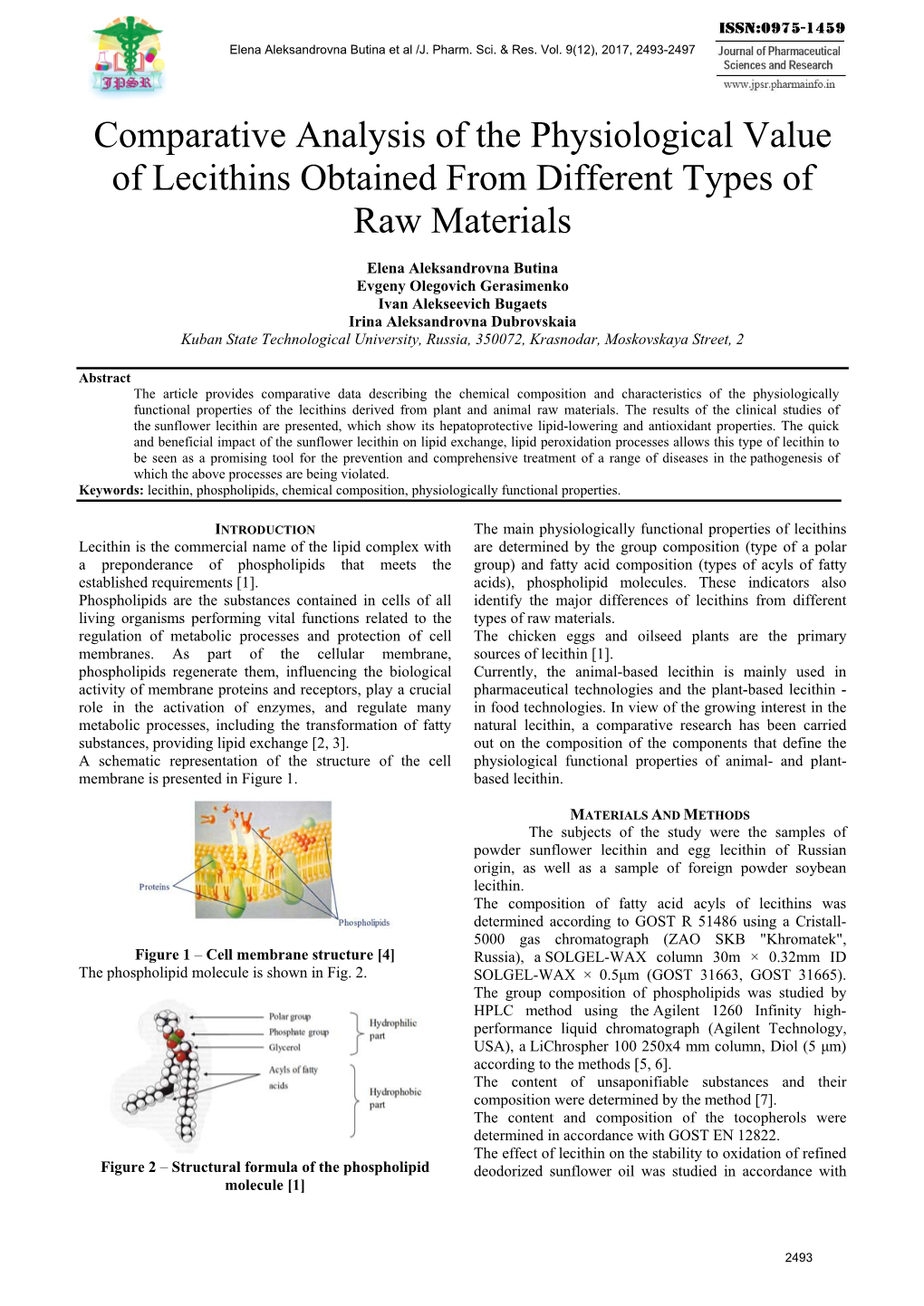 Comparative Analysis of the Physiological Value of Lecithins Obtained from Different Types of Raw Materials