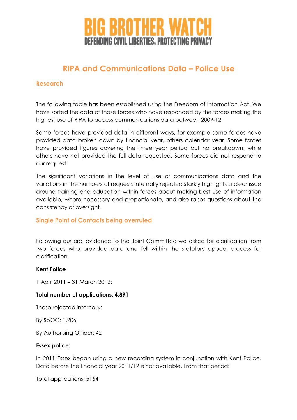 RIPA and Communications Data – Police Use