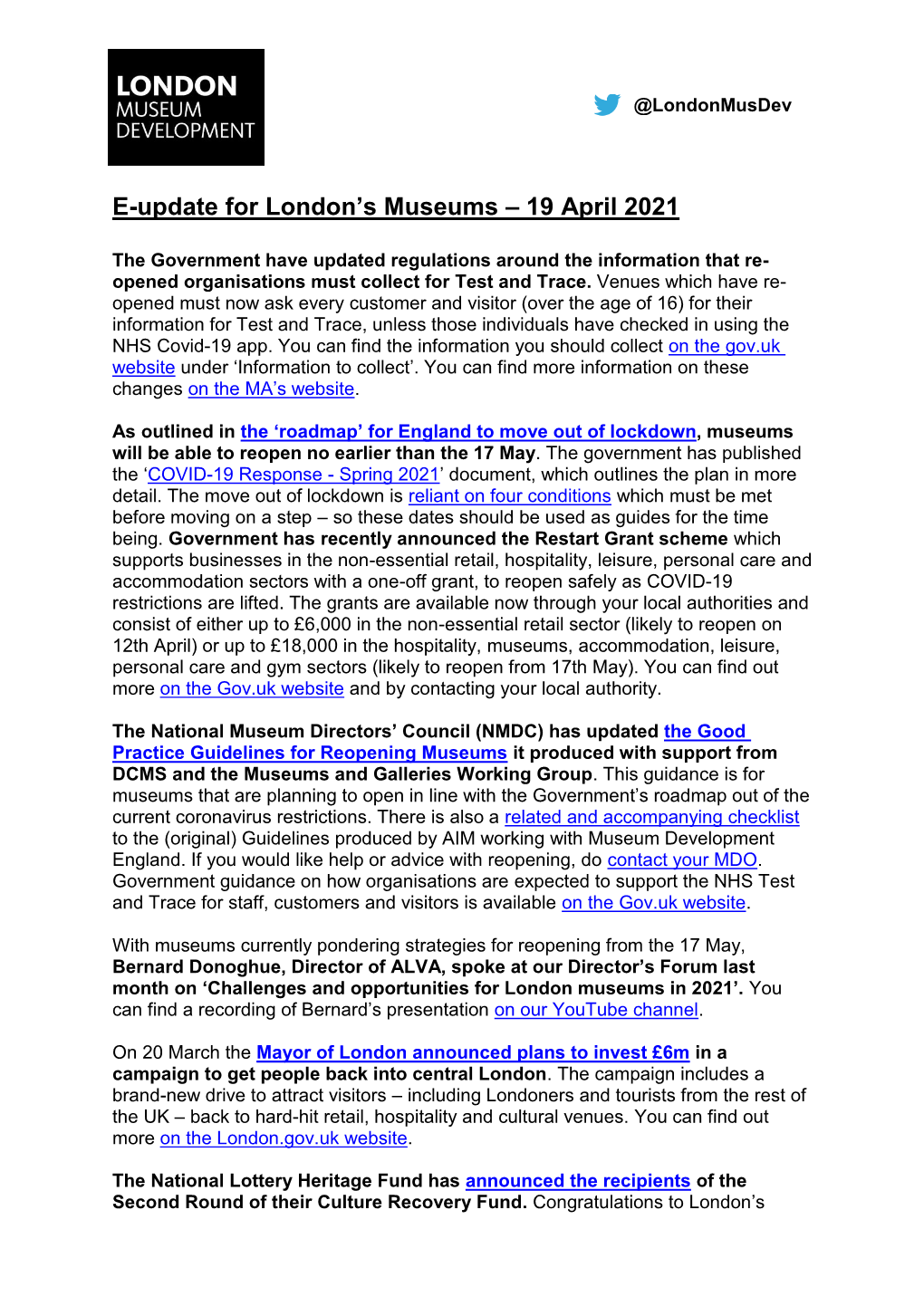 News Update for London's Museums