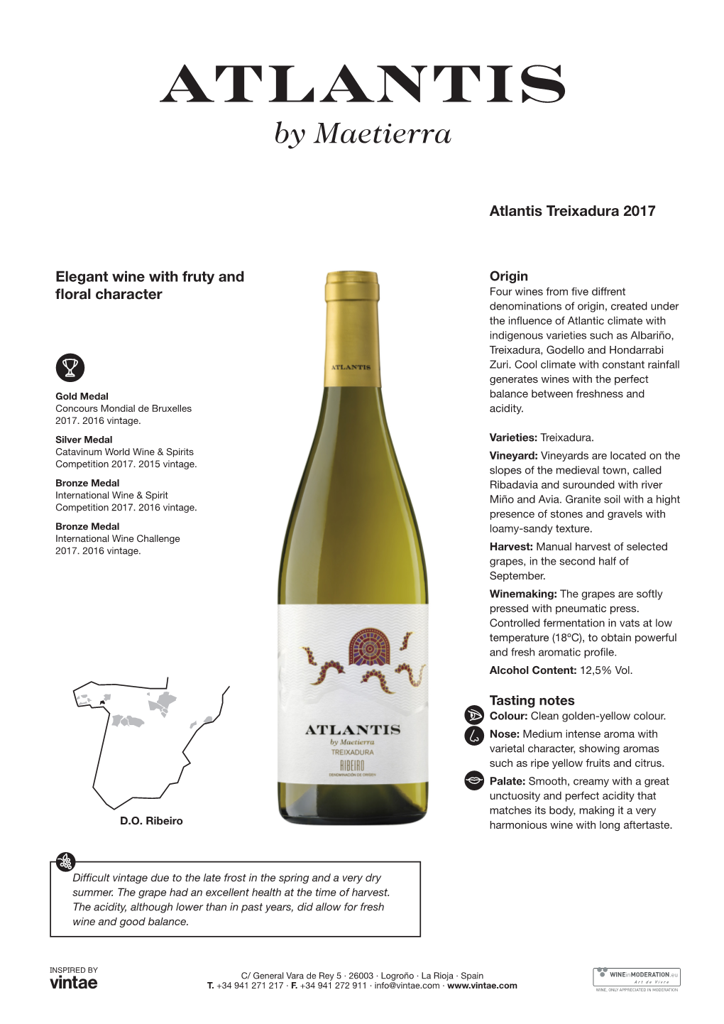 Atlantis Treixadura 2017 Elegant Wine with Fruty and Floral Character