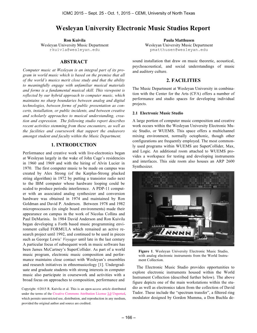 Wesleyan University Electronic Music Studios Report