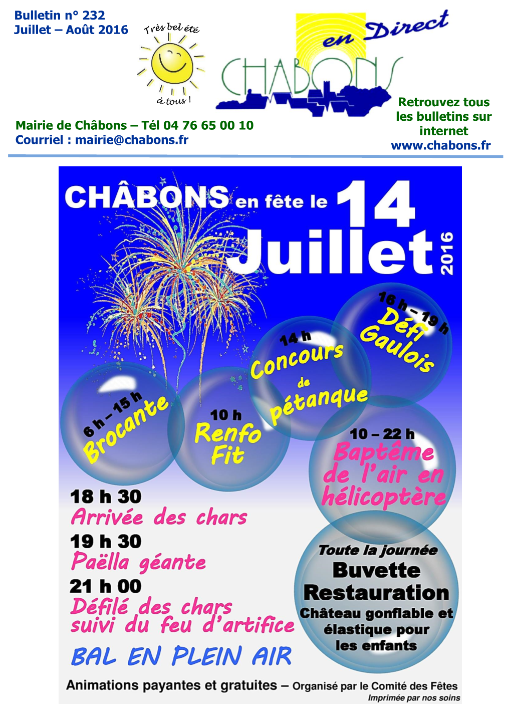 Bulletin N° 232 Juillet – Août 2016 Mairie De Châbons
