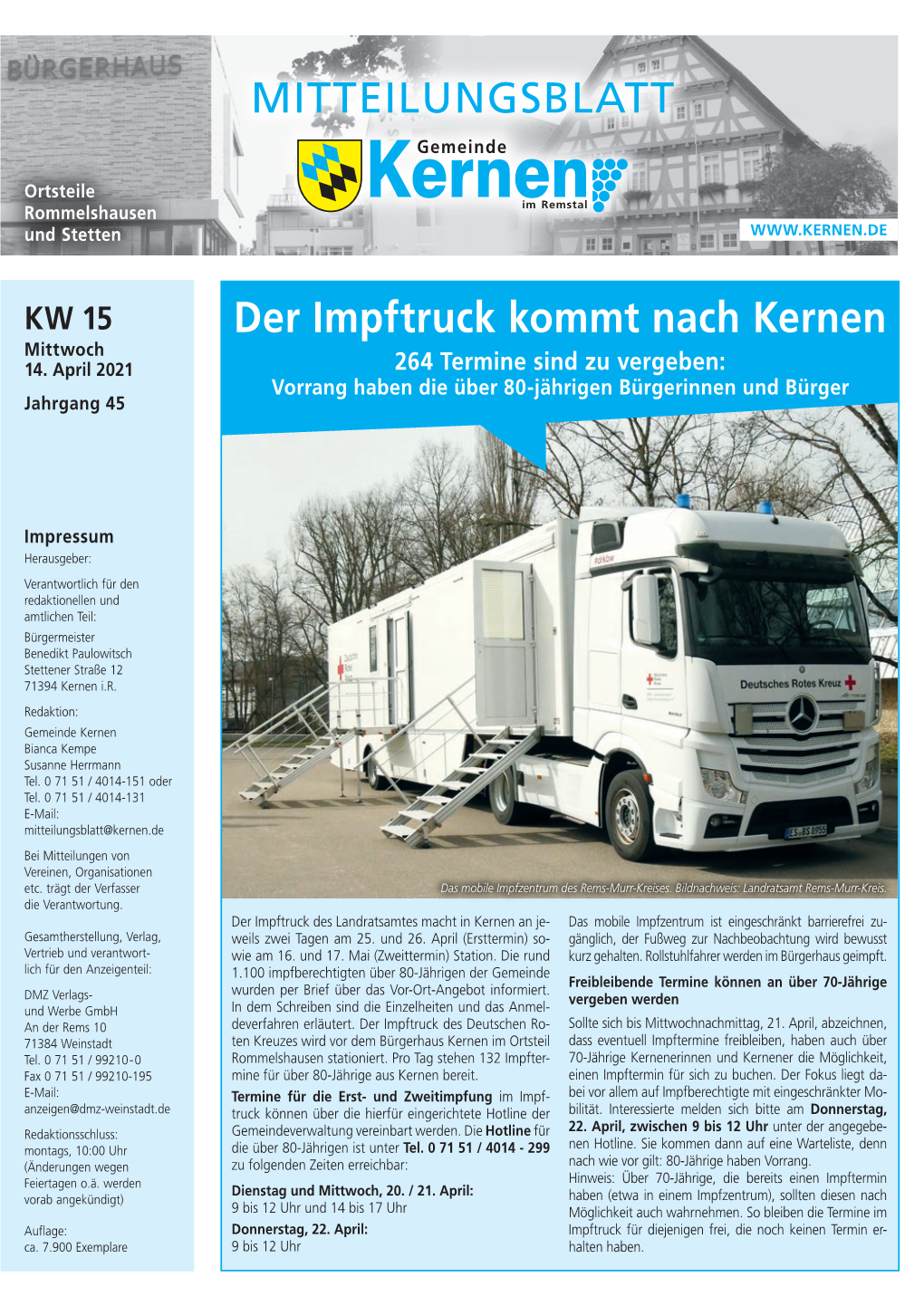 Der Impftruck Kommt Nach Kernen Mittwoch 14