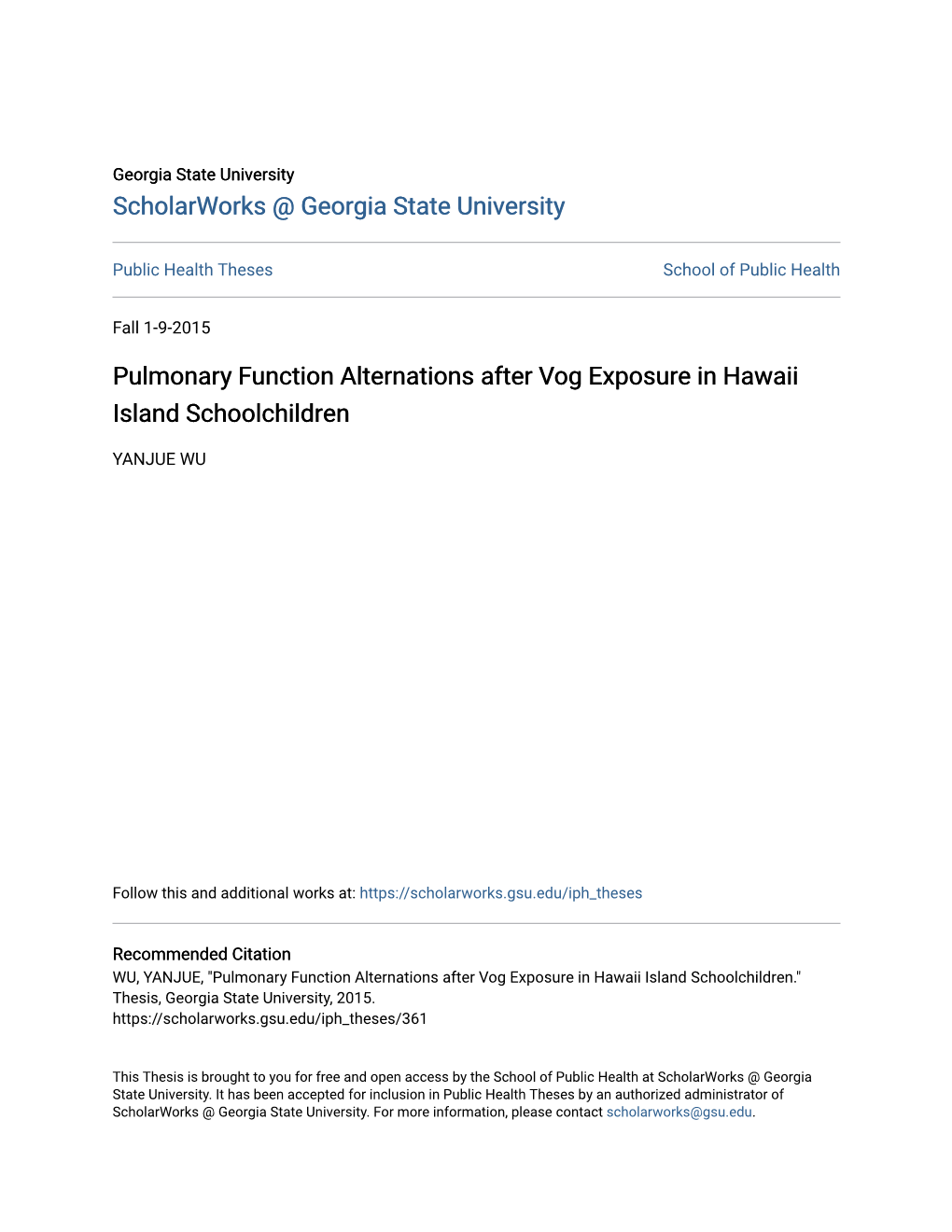 Pulmonary Function Alternations After Vog Exposure in Hawaii Island Schoolchildren