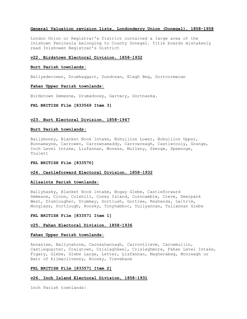 General Valuation Revision Lists, Londonderry Union (Donegal), 1858-1958