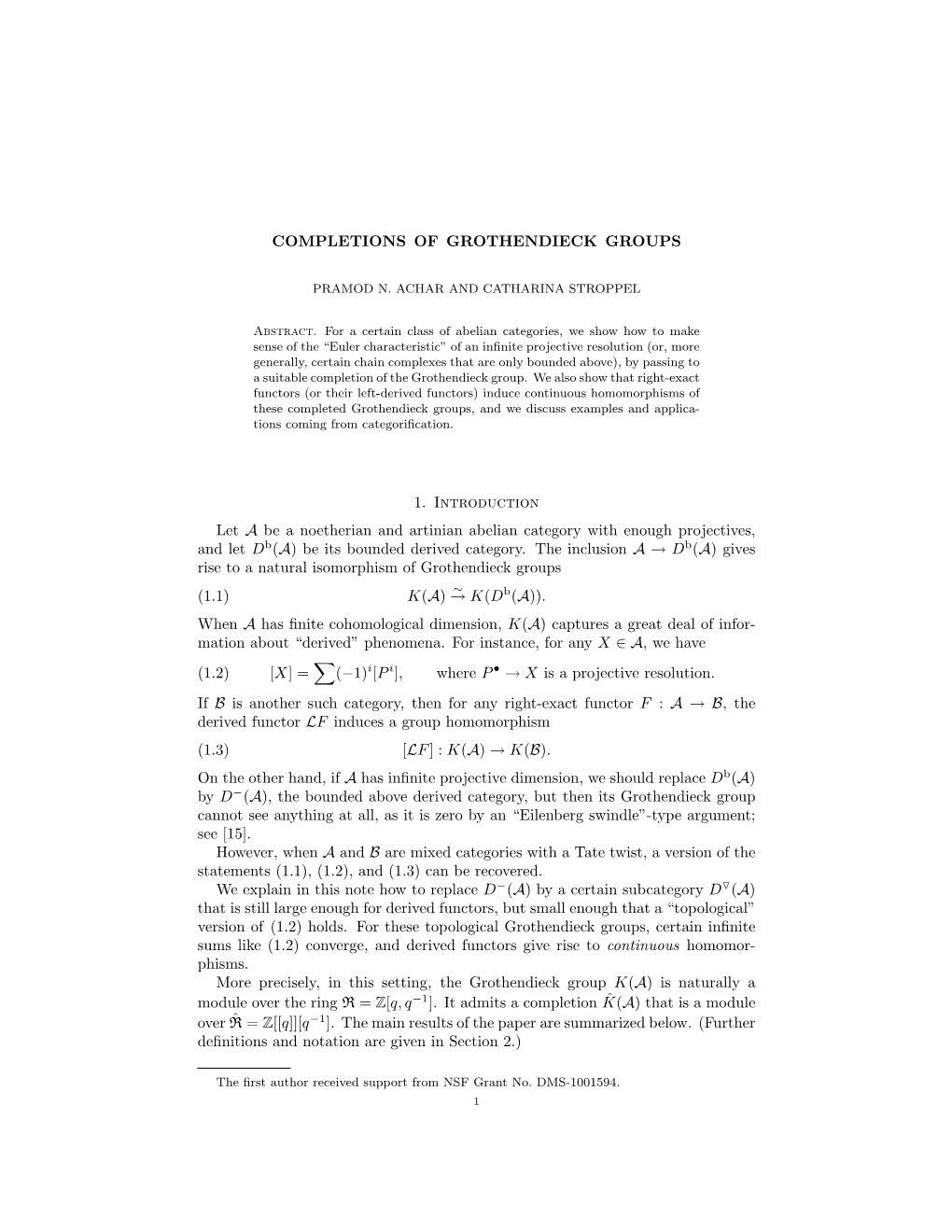 Completions of Grothendieck Groups 11