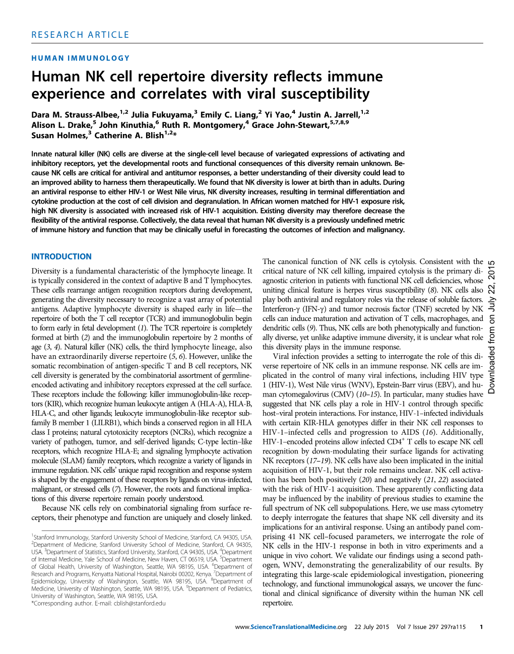 Human NK Cell Repertoire Diversity Reflects Immune Experience and Correlates with Viral Susceptibility