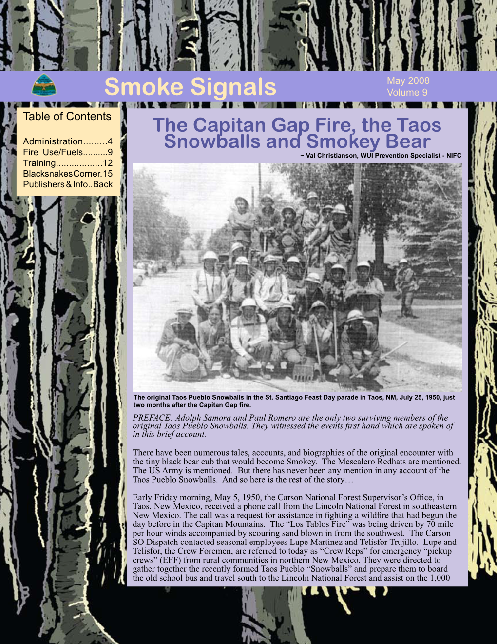 Smoke Signals Volume 9 Table of Contents the Capitan Gap Fire, the Taos Administration