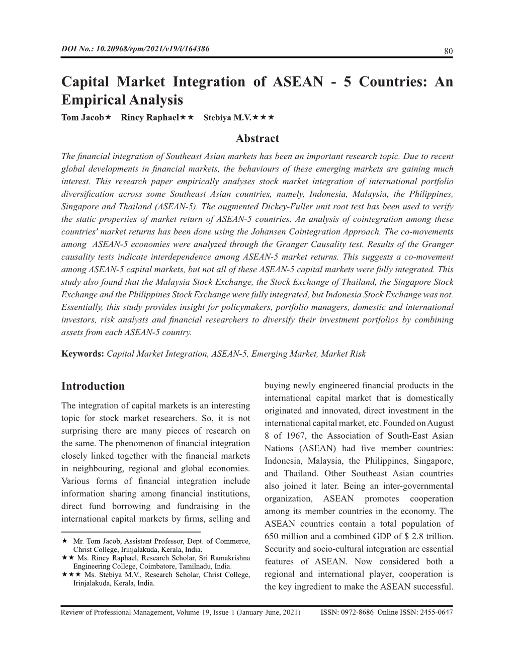 Capital Market Integration of ASEAN