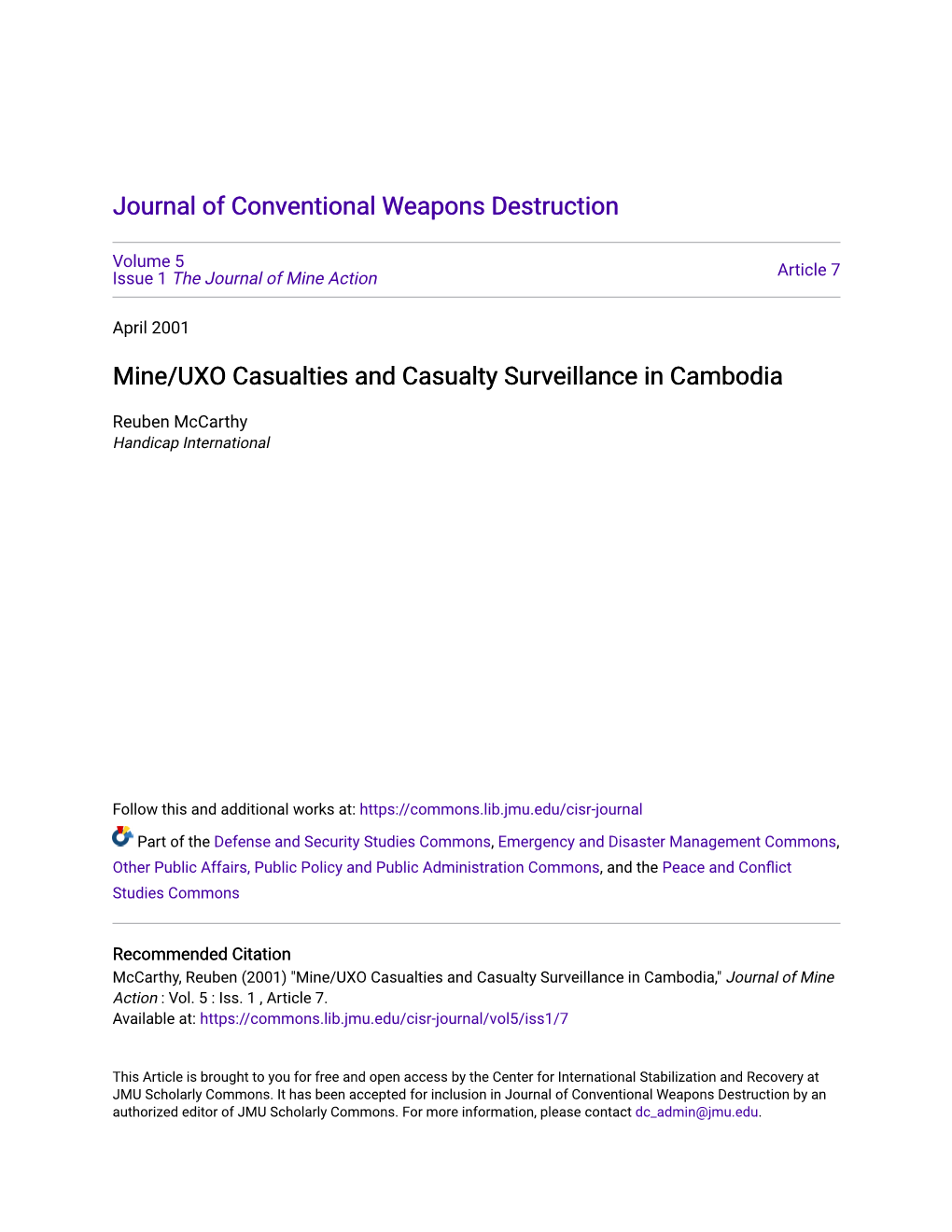 Mine/UXO Casualties and Casualty Surveillance in Cambodia