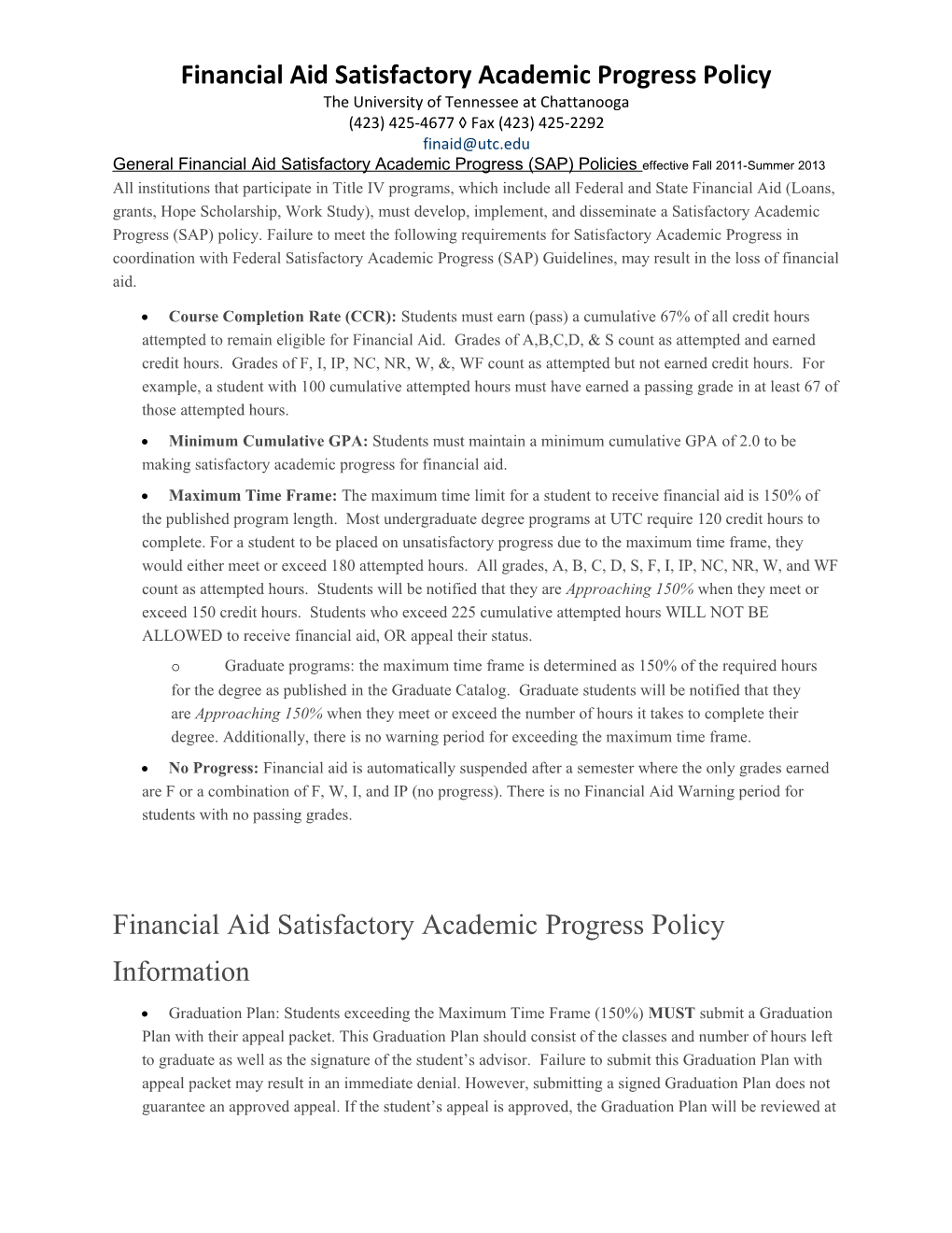 Financial Aid Satisfactory Academic Progress Policy