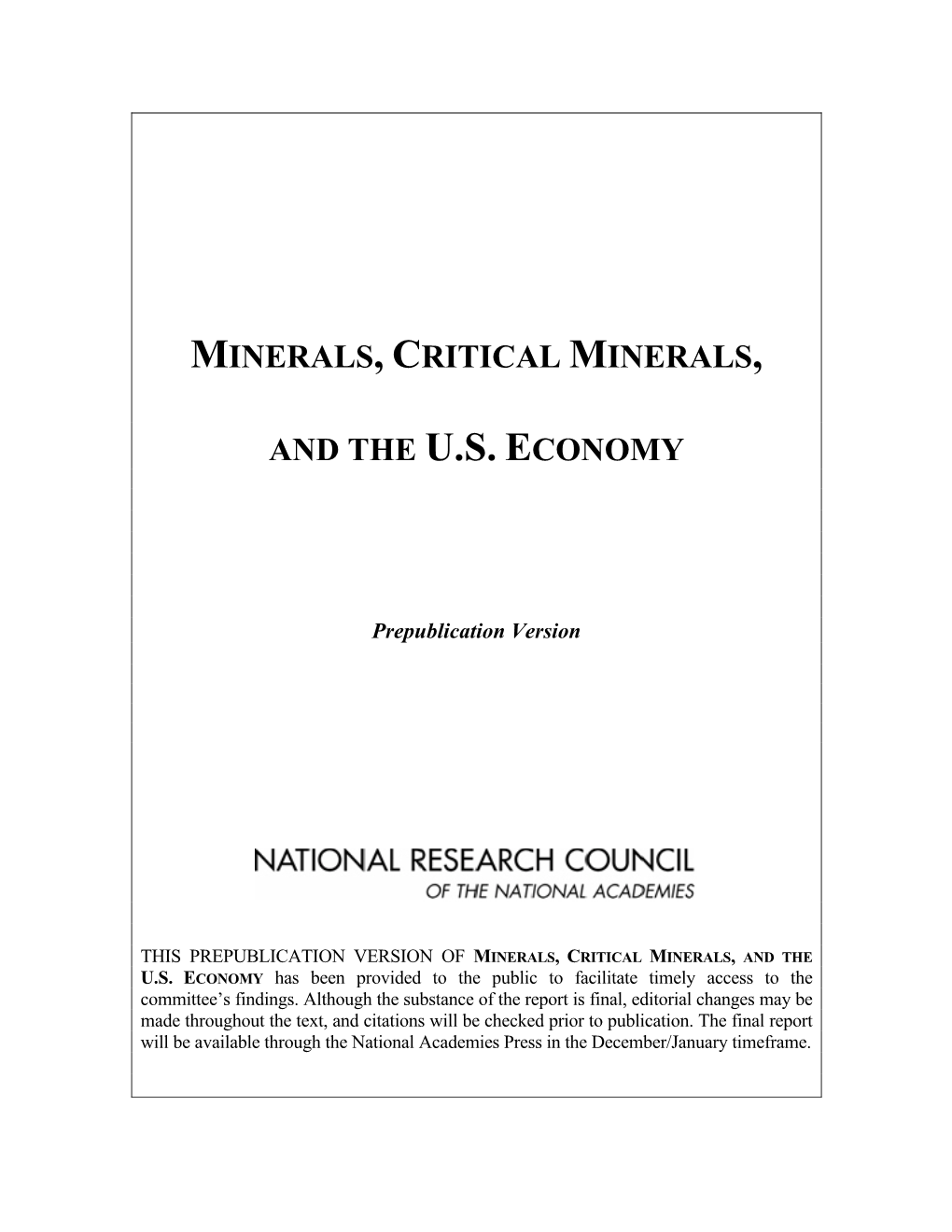 Minerals, Critical Minerals