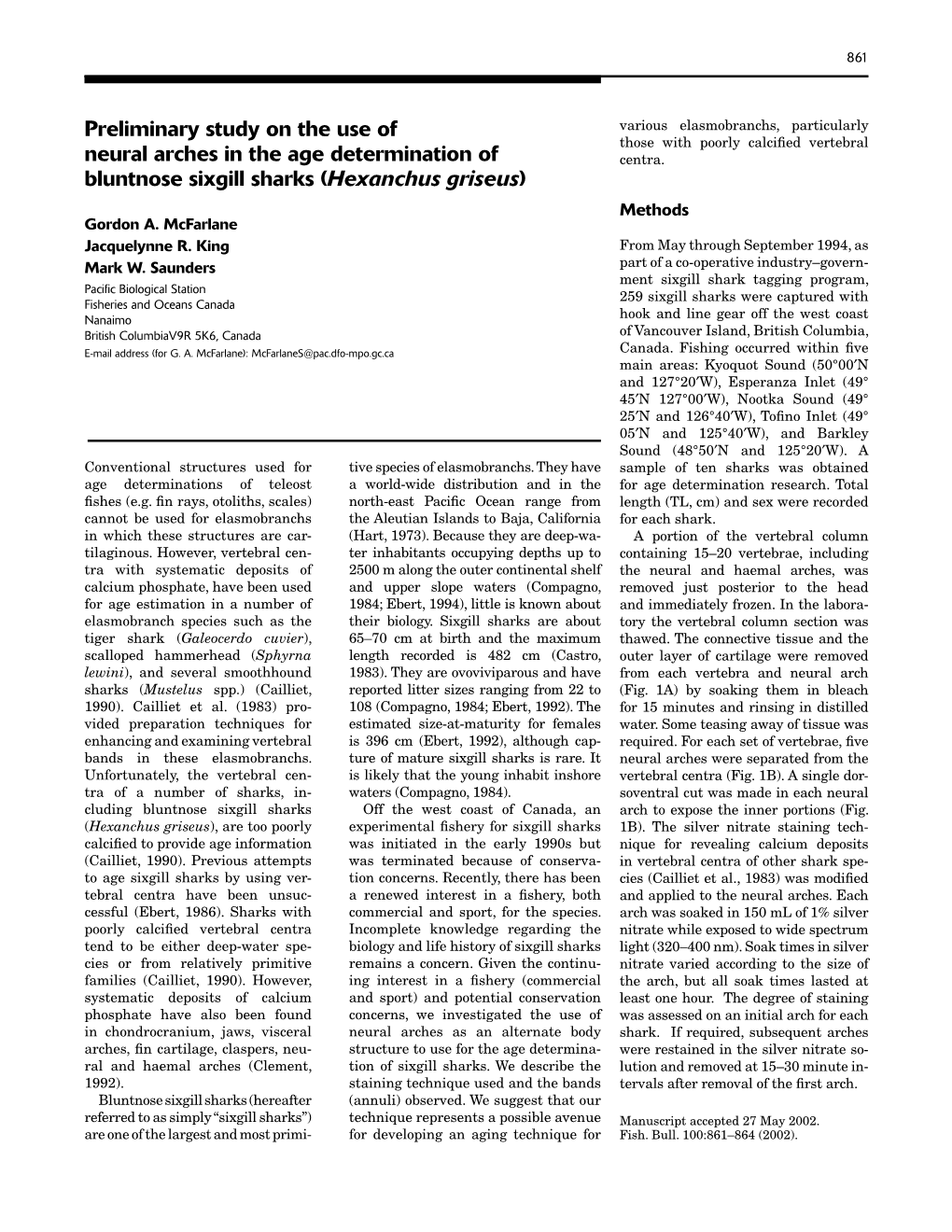 Preliminary Study on the Use of Neural Arches in the Age