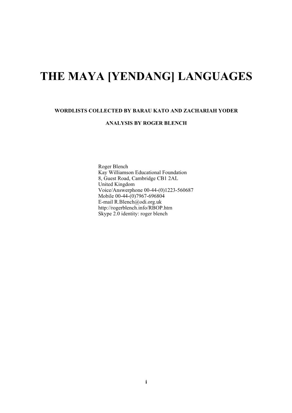 [Yendang] Languages