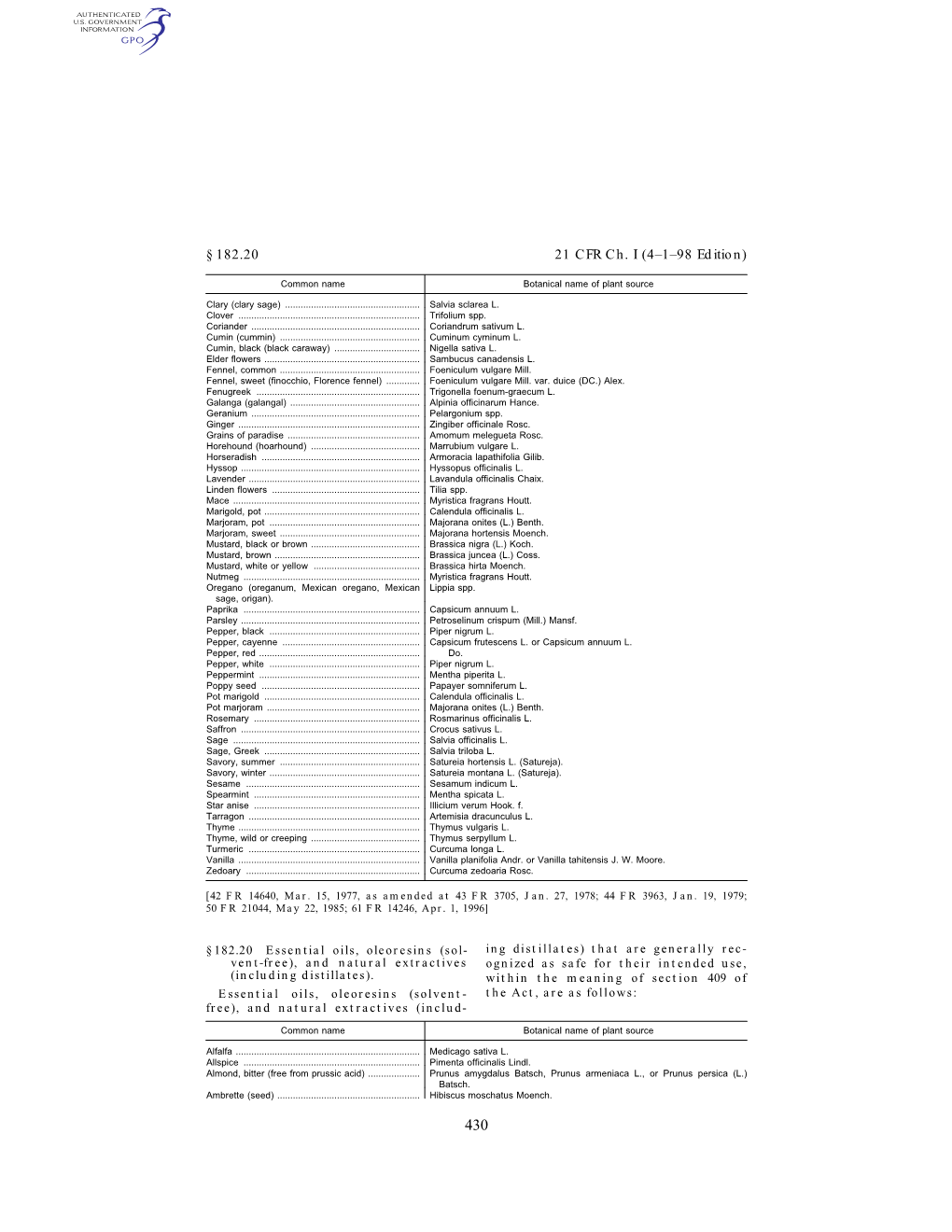 21 CFR Ch. I (4–1–98 Edition) § 182.20