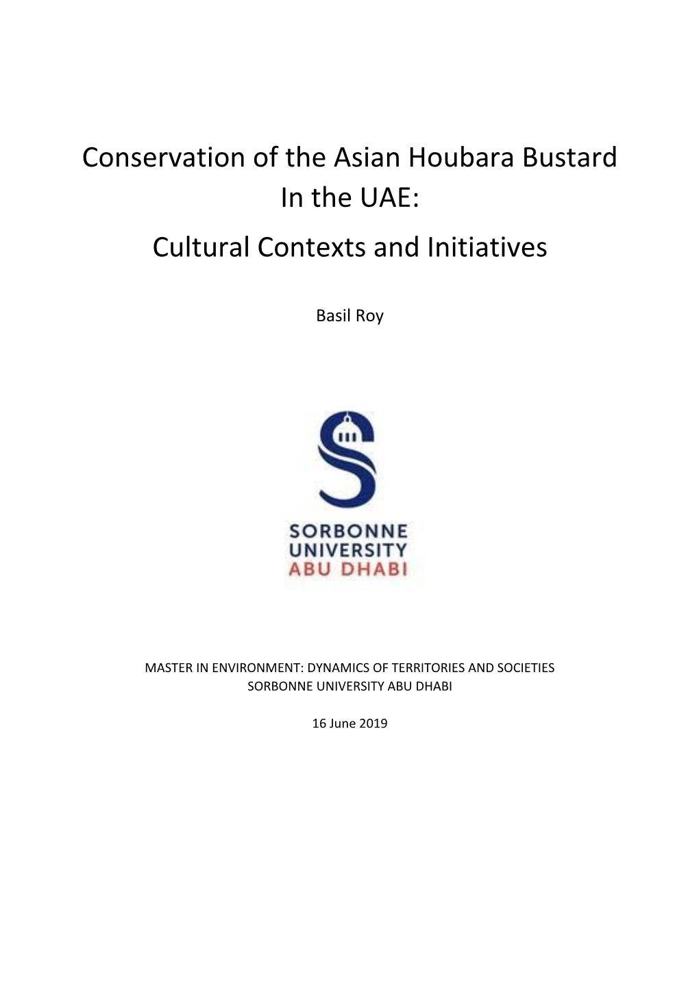 Conservation of the Asian Houbara Bustard in the UAE: Cultural Contexts and Initiatives