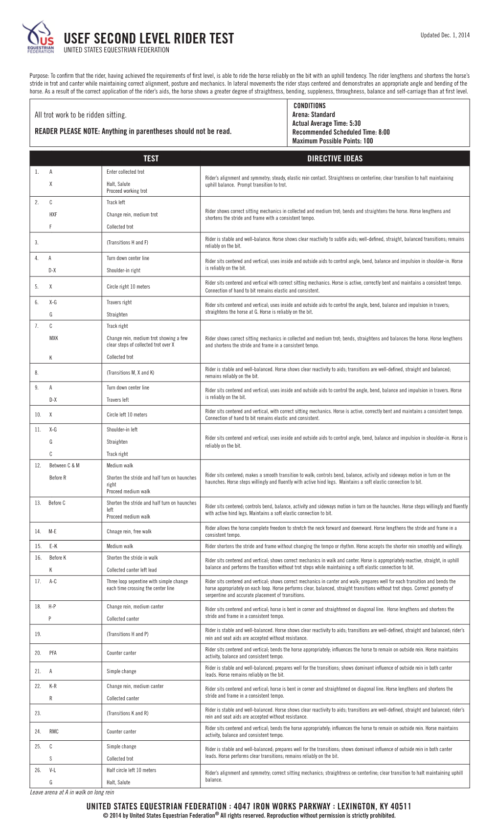 USEF SECOND LEVEL RIDER TEST Updated Dec