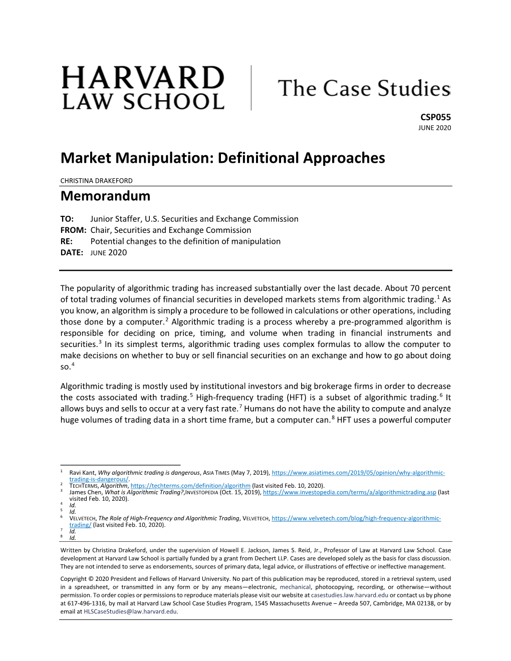 Market Manipulation: Definitional Approaches