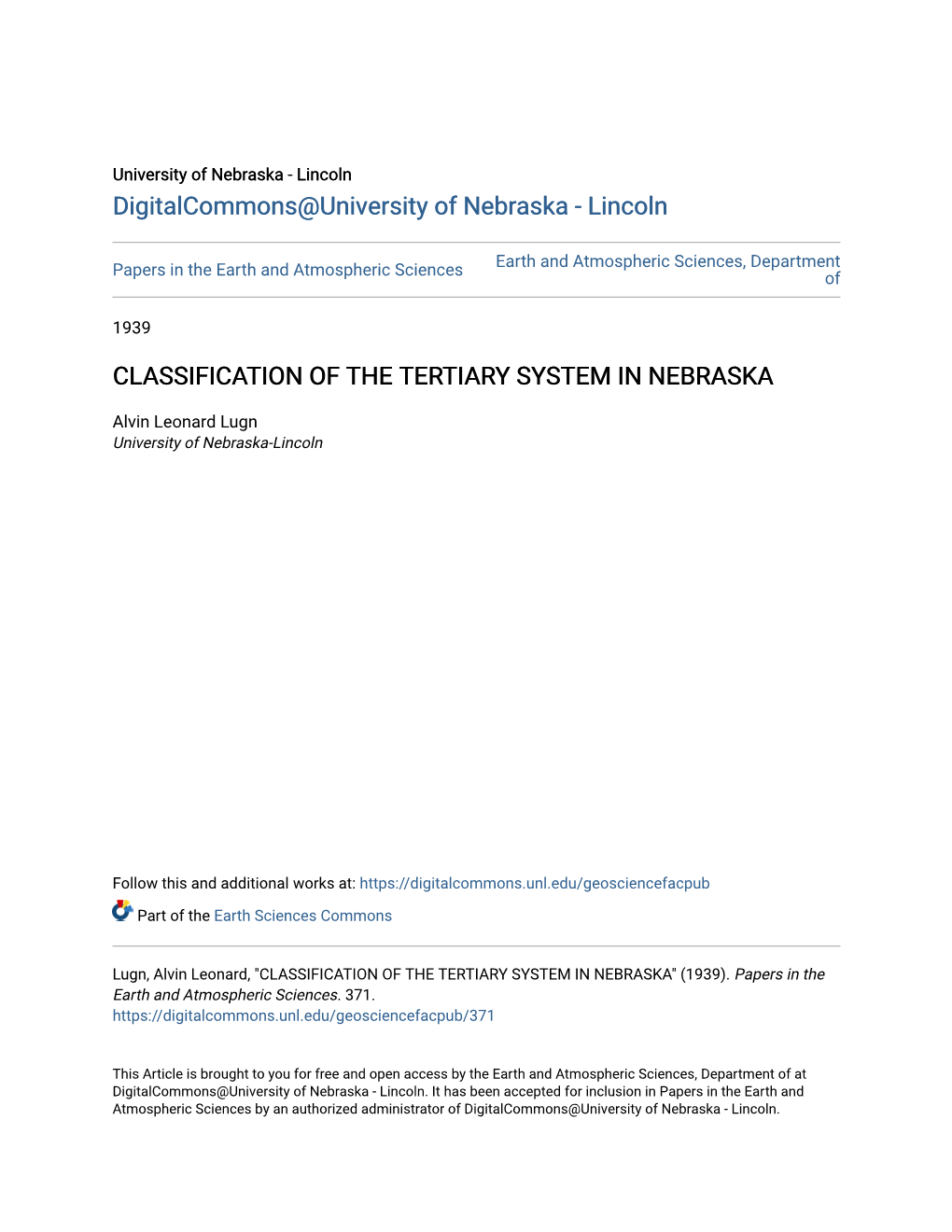 Classification of the Tertiary System in Nebraska