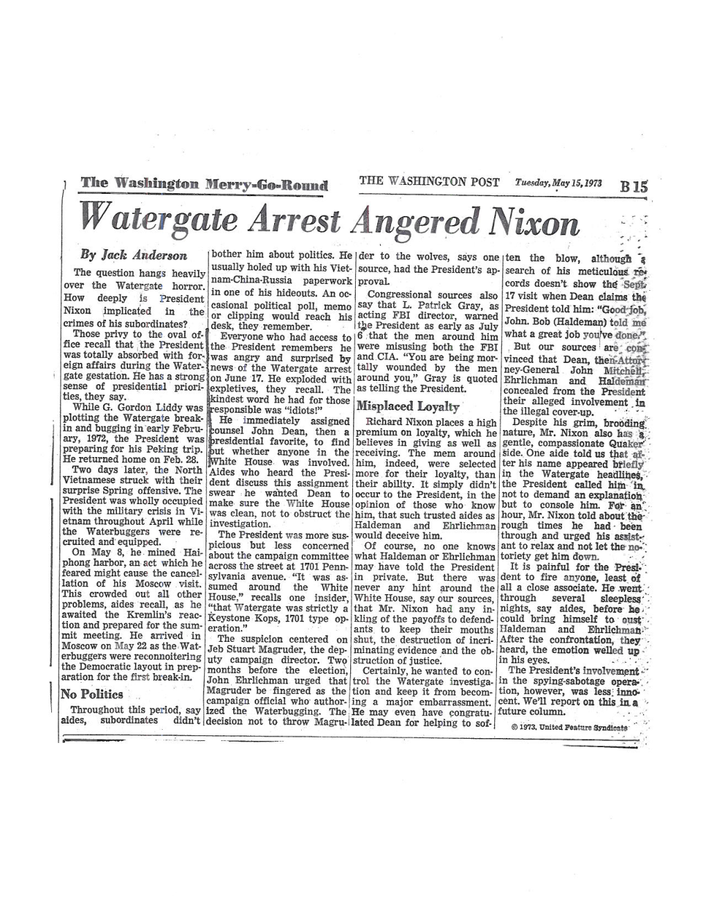 Watergate Arrest Angered Nixon