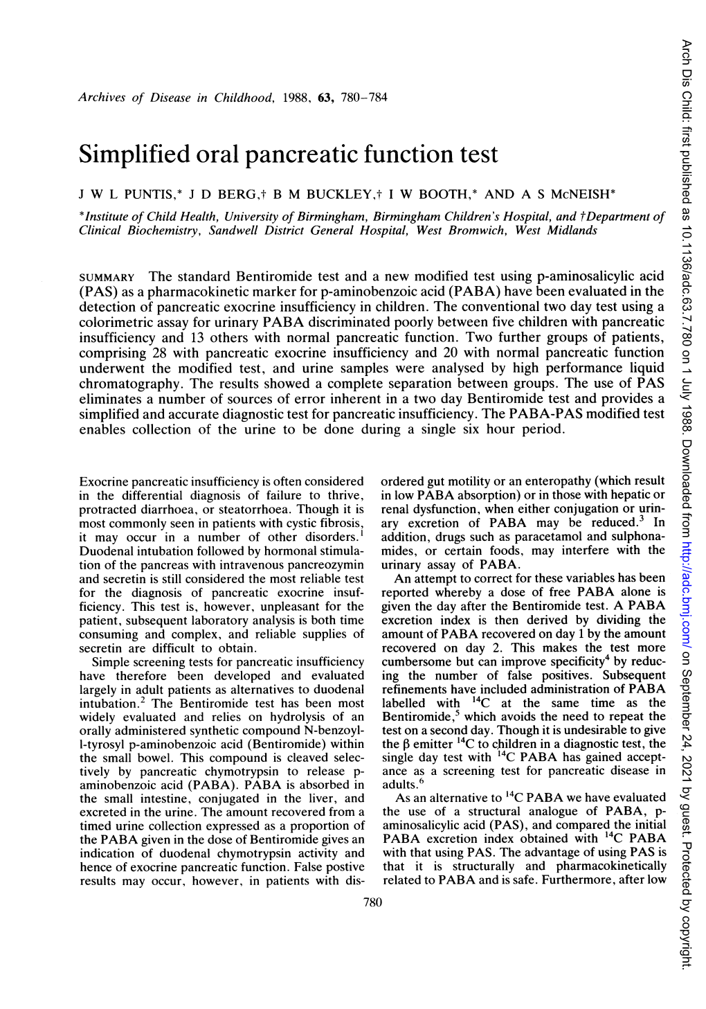 Simplified Oral Pancreatic Function Test