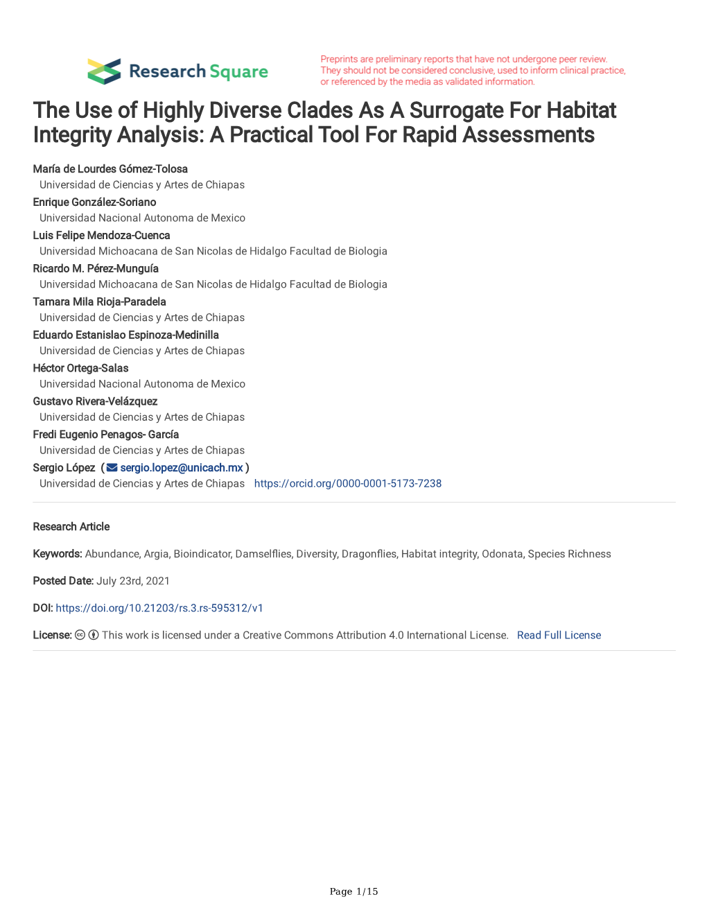 The Use of Highly Diverse Clades As a Surrogate for Habitat Integrity Analysis: a Practical Tool for Rapid Assessments