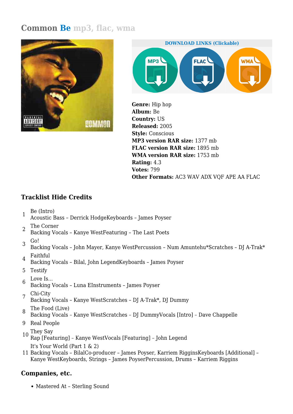 Common Be Mp3, Flac, Wma