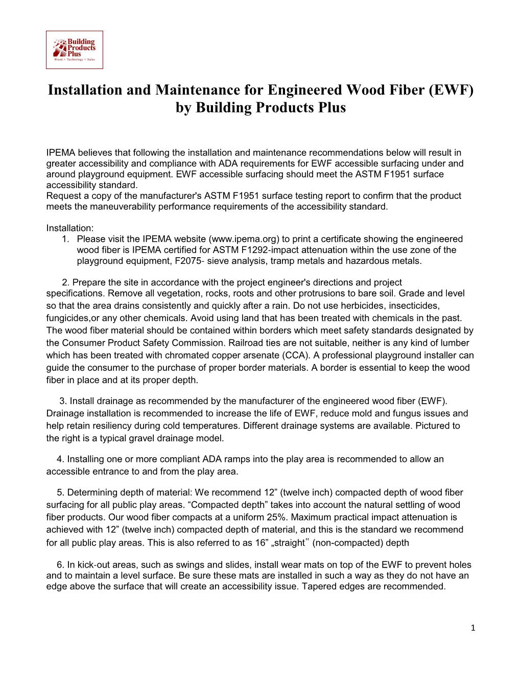 Installation and Maintenance for Engineered Wood Fiber (EWF) by Building Products Plus